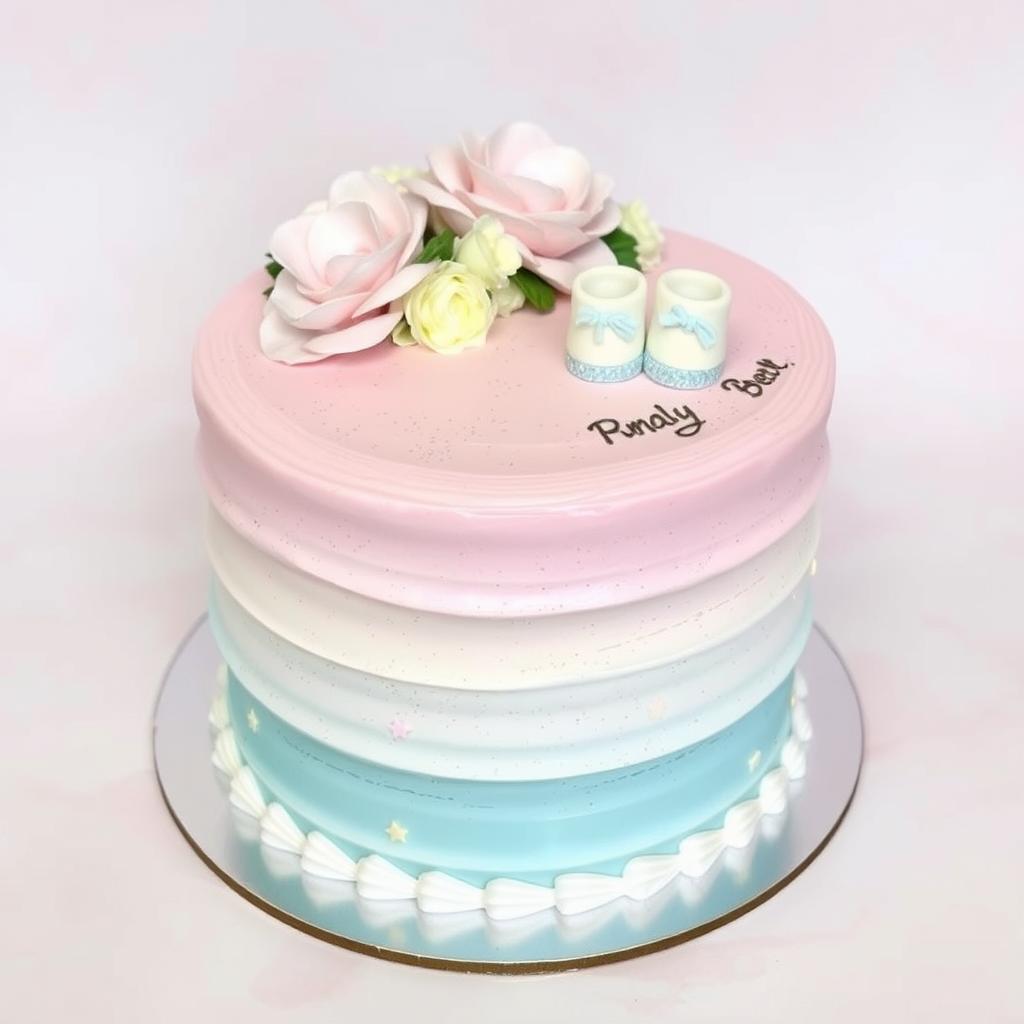 Elegant white gender reveal cake with a gold question mark topper