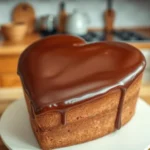 Heart-shaped cake with chocolate glaze